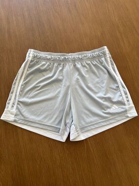 adidas Women’s Light Gray Athletic Shorts with White Stripes